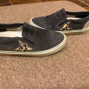 Golden Goose Black and Leopard Slip-On Sneakers